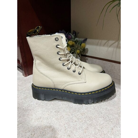 Dr. Martens Mens Size 14 Beige Platform Combat Boots With Side Zipper & Yellow S main image 6